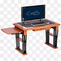 台式计算机.木材桌
