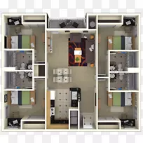平面图，工作室，公寓，住宅，卧室-公寓楼