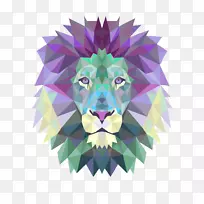 狮子艺术几何绘画-水彩狮子