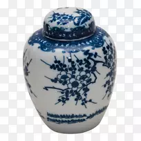 蓝、白陶花瓶陶瓷钴蓝瓮-青花瓷