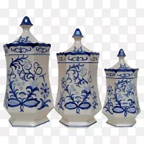 青花陶瓷花瓶钴青瓷三件