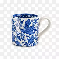 咖啡杯，中口陶器杯，伯利陶器陶瓷-绿色孔雀羽毛