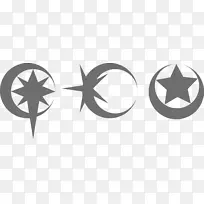 老卷轴v：天边月亮星、艺术文化中的多角形、星和月牙孔符号。