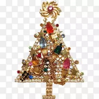 圣诞树，胸针，珠宝，仿宝石和钻石，别针-金色霓虹灯圣诞树