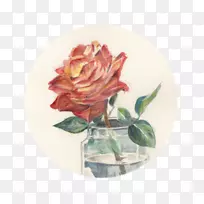 花园玫瑰、蜈蚣玫瑰、静物摄影花瓶-水彩画系