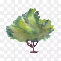 树水彩画绿色婚纱艺术-树