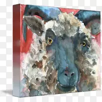 羊水彩画画廊包版画-羊