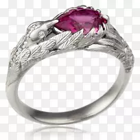 红宝石订婚戒指，宝石结婚戒指-罗德里格斯岛的纸牌鸟