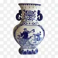 罐花瓶蓝白陶瓷钴蓝铜鼓花瓶设计
