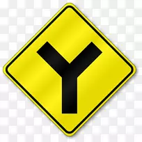 警告标志交通标志交汇处道路三通交汇处-道路