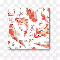 锦鲤池塘纸鲤鱼手绘羊