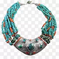 绿松石项链珠宝红珊瑚魅力和吊坠-项链