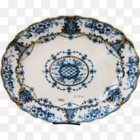 板式陶瓷蓝、白陶盘餐具.瓷器