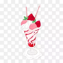 圣代帕菲冰淇淋奶昔画卡通草莓汁滴