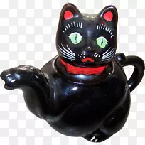 胡须猫茶壶雕像暗红色漆器陶器茶壶