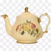 茶壶瓷杯冬泳-粗糙的毛刷织物图案背景在黄色和