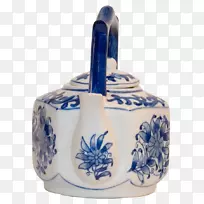 蓝白色陶器钴蓝瓷粗糙毛刷织物背景黄安