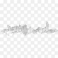 墨尔本市，纽约，画天际线素描-铅笔