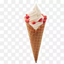 冰淇淋圆锥形冷冻酸奶粉莓华夫饼冰淇淋