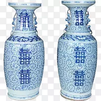 花瓶，钴蓝，玻璃，蓝色和白色陶器-花瓶
