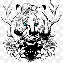 虎狮画纹身素描-虎