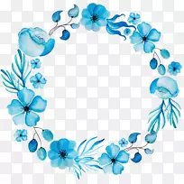 水彩画花卉设计花环蓝花