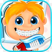 刷牙-愉快的牙医漱口水刷牙-人