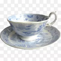 咖啡杯碟蓝白色陶器陶瓷盘子