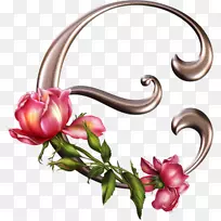 哥特式字母表玫瑰花设计-玫瑰