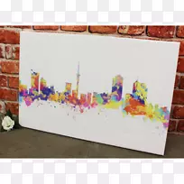 城市：天际线加的夫城水彩画艺术-城市