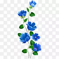 水彩画花蓝色玫瑰边花-花