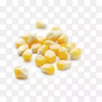 玉米芯上的玉米，爆米花，玉米。谷物爆米花