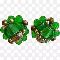 翡翠耳环，五十年代珠，圣诞饰品-祖母绿