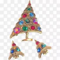 胸针，圣诞装饰，耳环，圣诞树，仿宝石和莱茵石.圣诞树