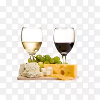 酒杯，白葡萄酒，甜品，奶酪，葡萄酒