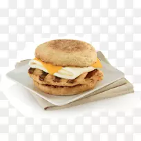 早餐三明治鸡肉和华夫饼-早餐