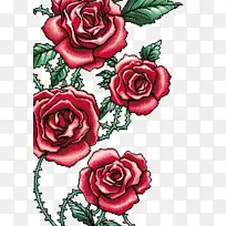 花园玫瑰静物：粉色玫瑰像素艺术-玫瑰