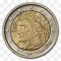 意大利欧元硬币2欧元硬币1美分欧元硬币