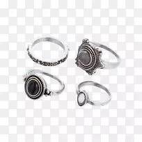 耳环宝石银雕刻戒指