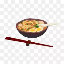 亚洲美食筷子面条汤艺术手绘城市