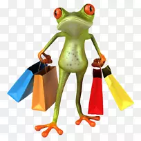 青蛙摄影购物袋和手推车购物中心-青蛙