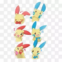 Minun Plusle Pokémon兔子奢侈-口袋妖怪
