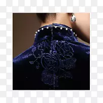 旗袍蓝色天鹅绒服装-布