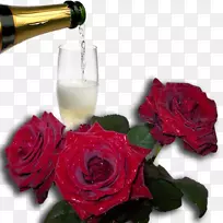 花园玫瑰切花红酒杯香槟