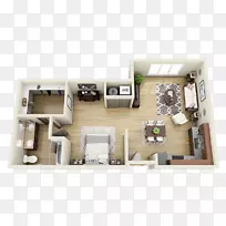 平面图，工作室，公寓，房子，卧室-客厅，顶景