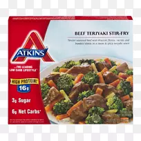 阿特金斯饮食红烧虾和对虾作为食物电视晚餐炒肉