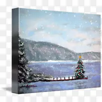 画圣诞史密斯山湖意象金蓝色山脊湖
