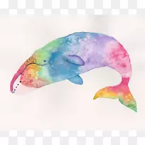 海洋水彩画版画-水彩画鲸鱼