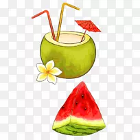 西瓜鸡尾酒装饰海滩剪贴画-维拉诺