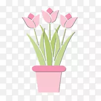 郁金香切花花盆粉红色花瓣-文具图案